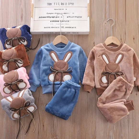 New BLUE Fleece Children's Hooded Outerwear Top + Pants 2 pcs Warm SET - Picture 6 of 6